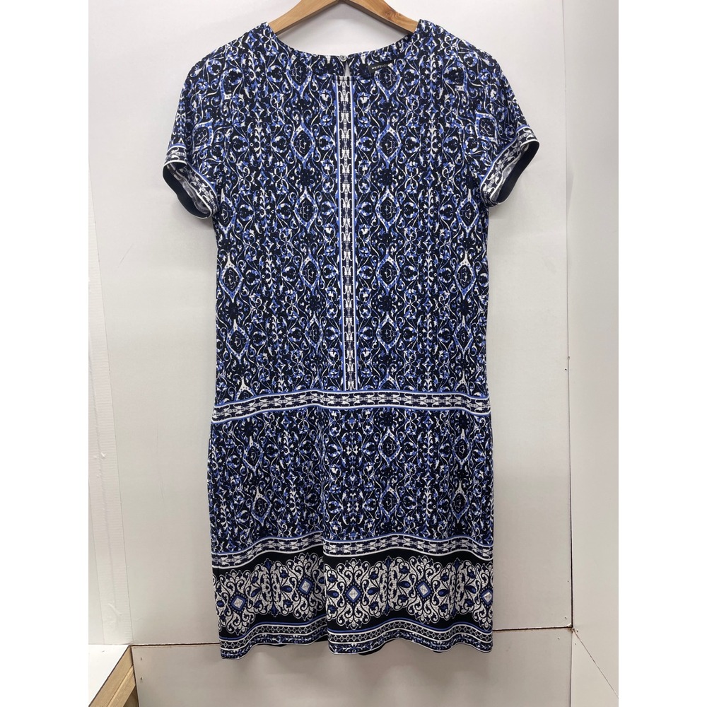 White House Black Market Blue Black Medallion Paisley Shift Dress Size 10